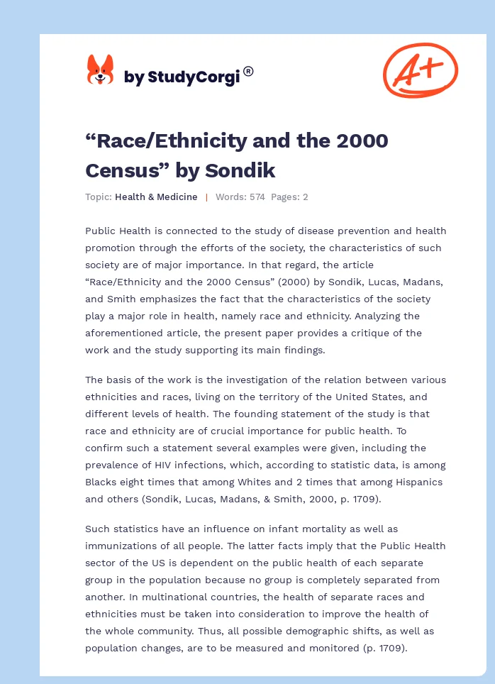 “Race/Ethnicity and the 2000 Census” by Sondik. Page 1
