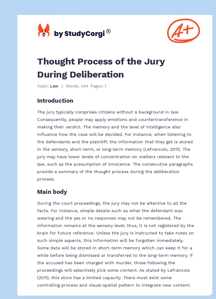 Thought Process of the Jury During Deliberation. Page 1