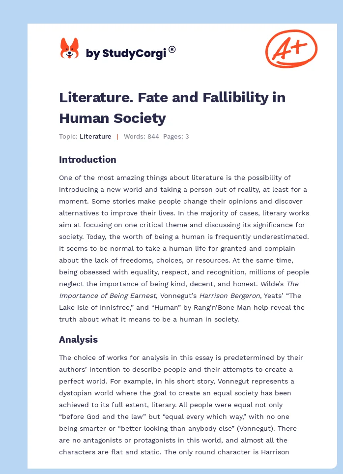 Literature. Fate and Fallibility in Human Society. Page 1