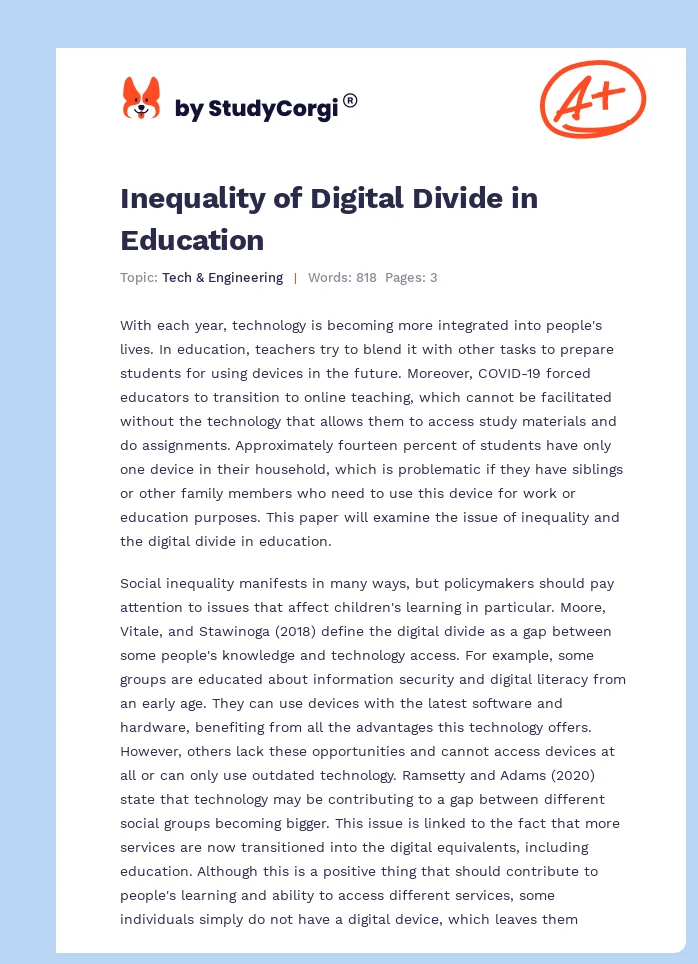 Inequality of Digital Divide in Education. Page 1