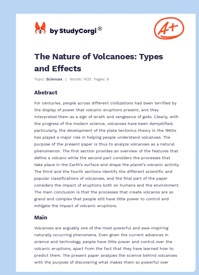 The Nature of Volcanoes: Types and Effects. Page 1