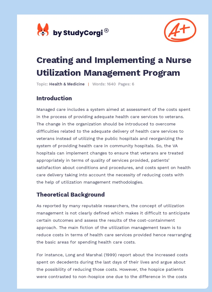 Creating and Implementing a Nurse Utilization Management Program. Page 1