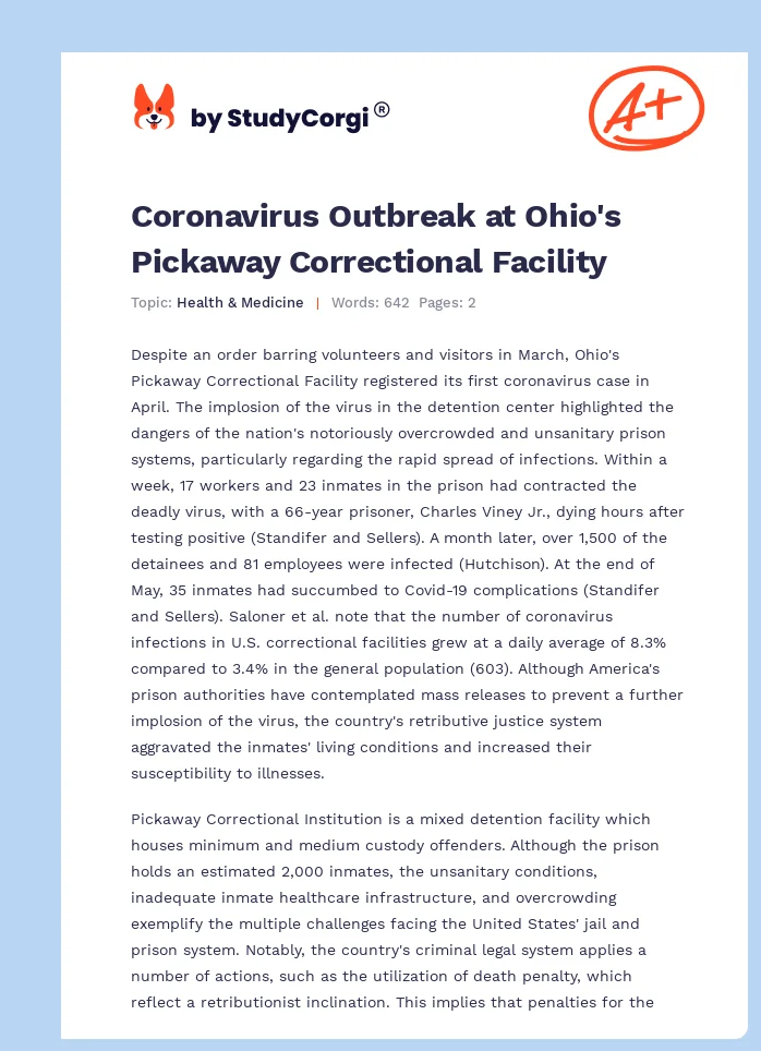 Coronavirus Outbreak at Ohio's Pickaway Correctional Facility. Page 1