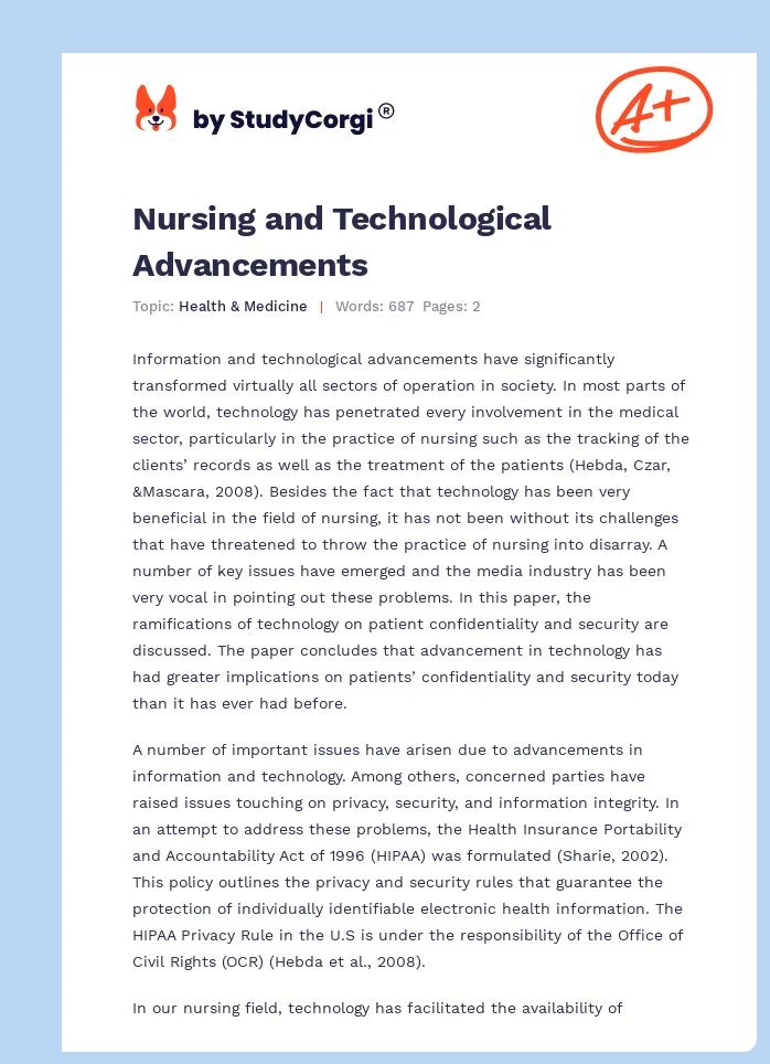 Nursing and Technological Advancements. Page 1