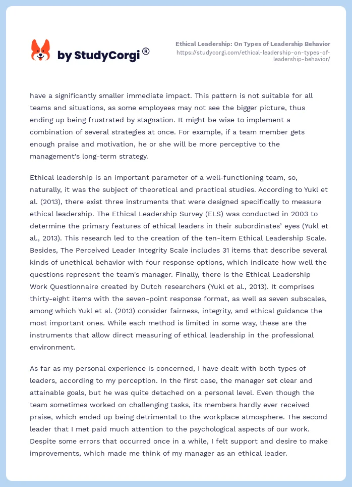 Ethical Leadership: On Types of Leadership Behavior. Page 2