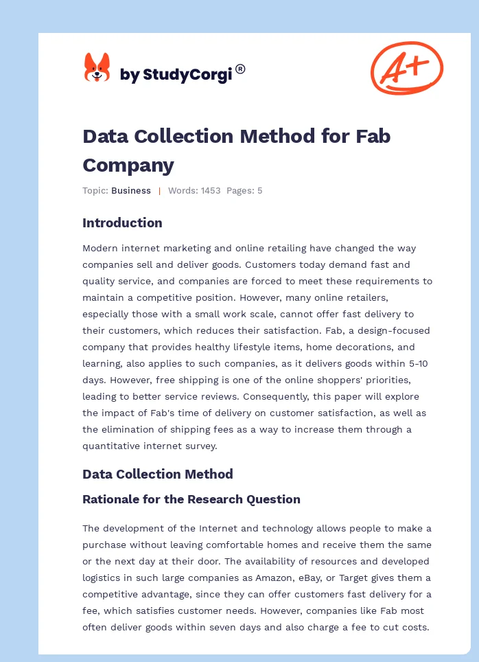 Data Collection Method for Fab Company. Page 1