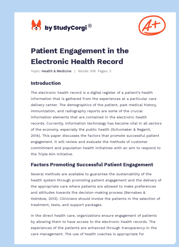 Patient Engagement in the Electronic Health Record. Page 1