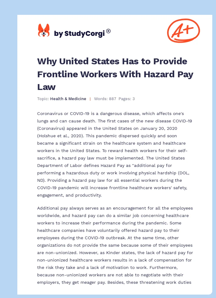 Why United States Has to Provide Frontline Workers With Hazard Pay Law. Page 1