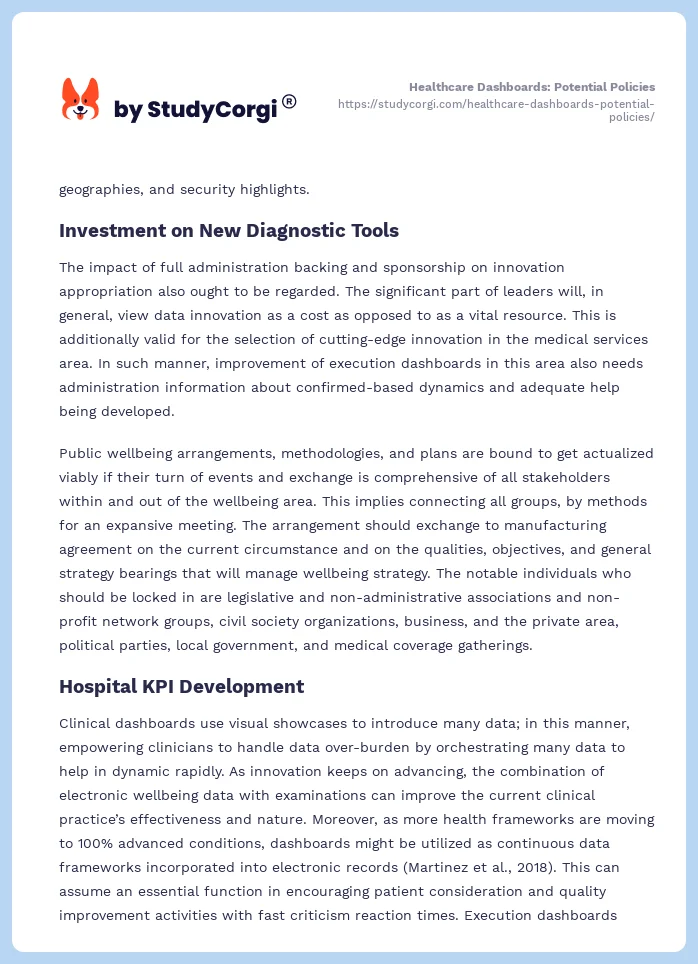 Healthcare Dashboards: Potential Policies. Page 2