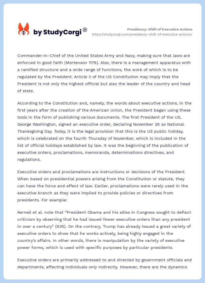 Presidency: Shift of Executive Actions. Page 2