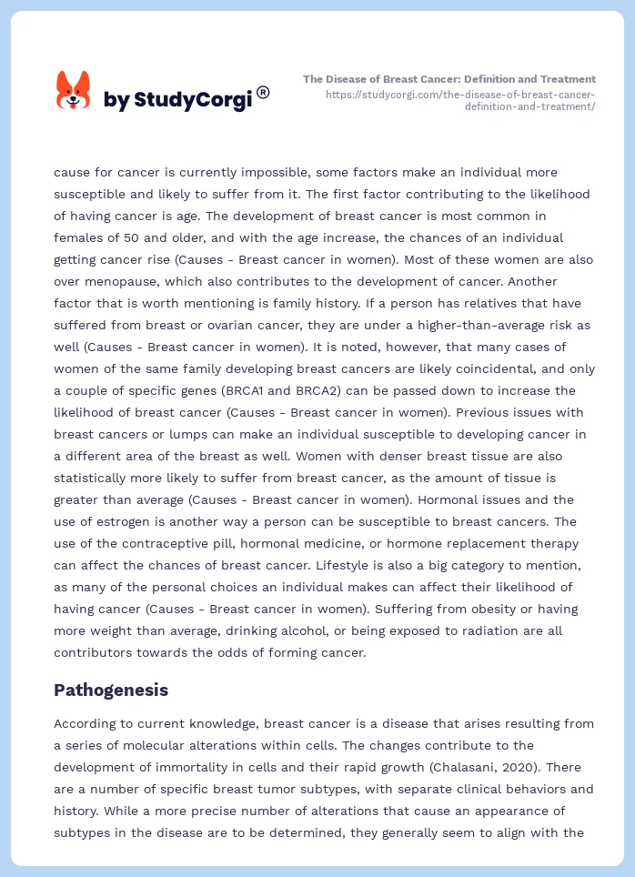 The Disease of Breast Cancer: Definition and Treatment. Page 2