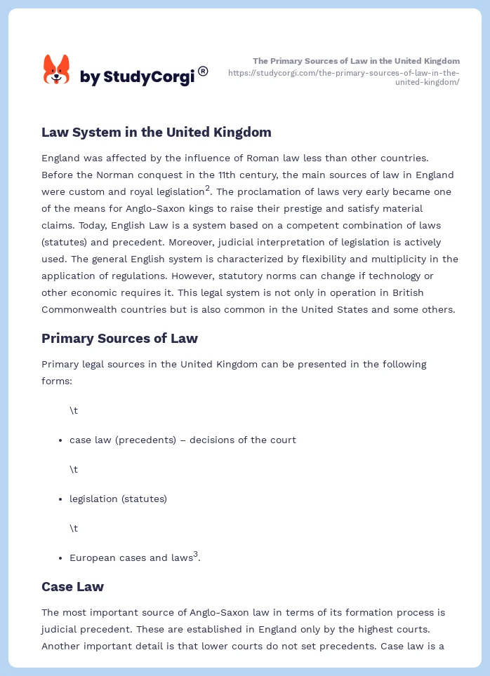 The Primary Sources of Law in the United Kingdom. Page 2