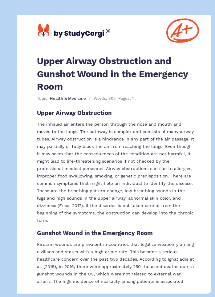Upper Airway Obstruction and Gunshot Wound in the Emergency Room. Page 1