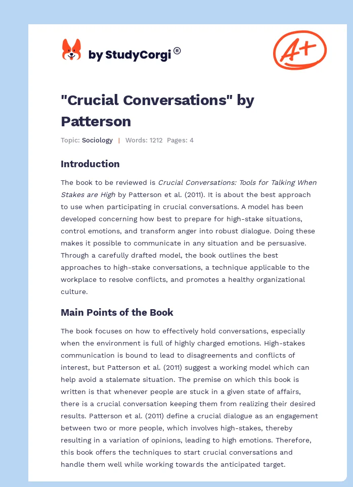 "Crucial Conversations" by Patterson. Page 1
