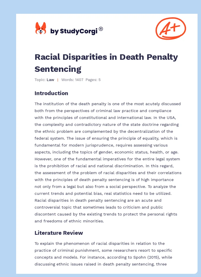 Racial Disparities in Death Penalty Sentencing. Page 1