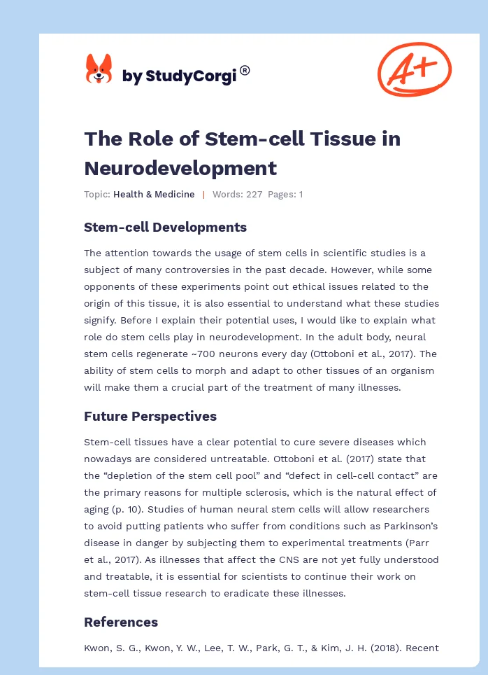 The Role of Stem-cell Tissue in Neurodevelopment. Page 1