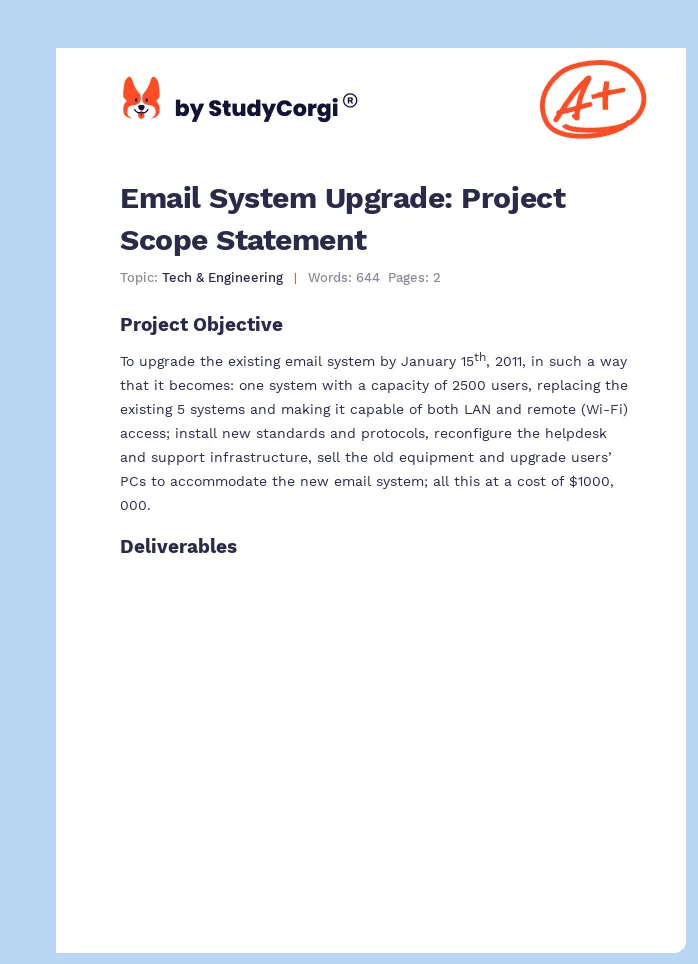 Email System Upgrade: Project Scope Statement. Page 1