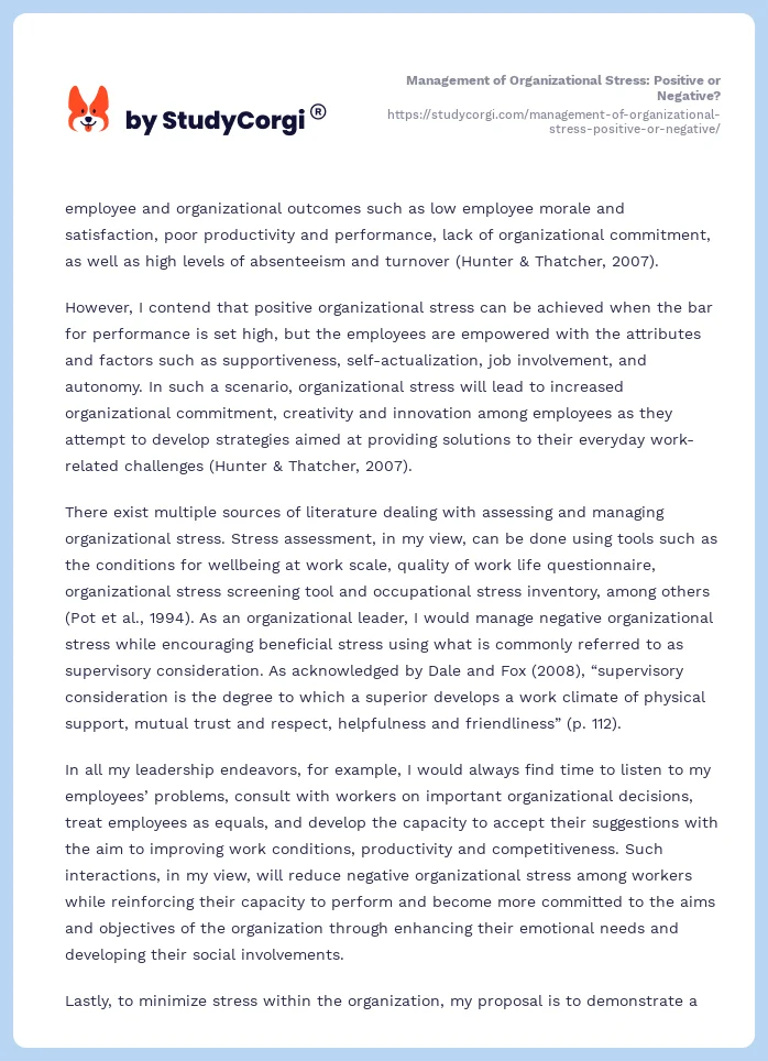 Management of Organizational Stress: Positive or Negative?. Page 2