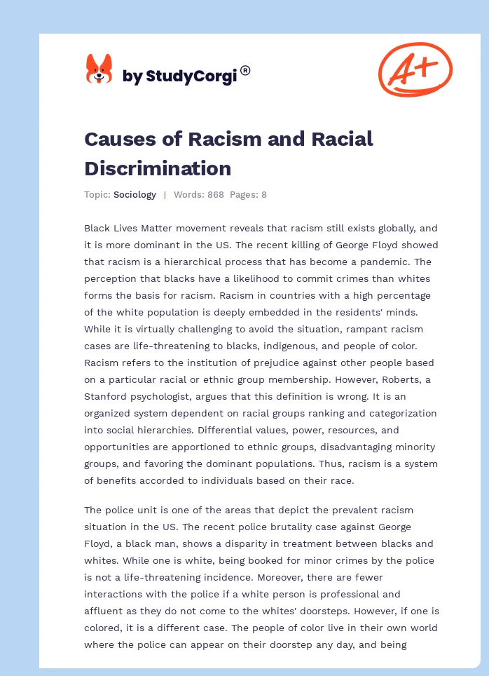 Causes of Racism and Racial Discrimination. Page 1