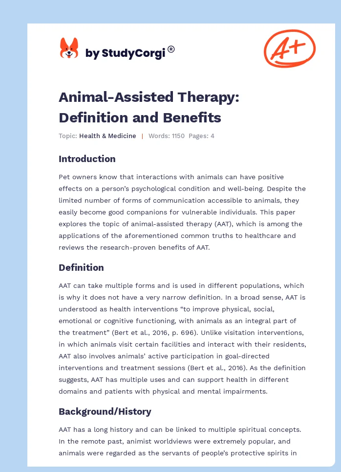 Animal-Assisted Therapy: Definition and Benefits. Page 1