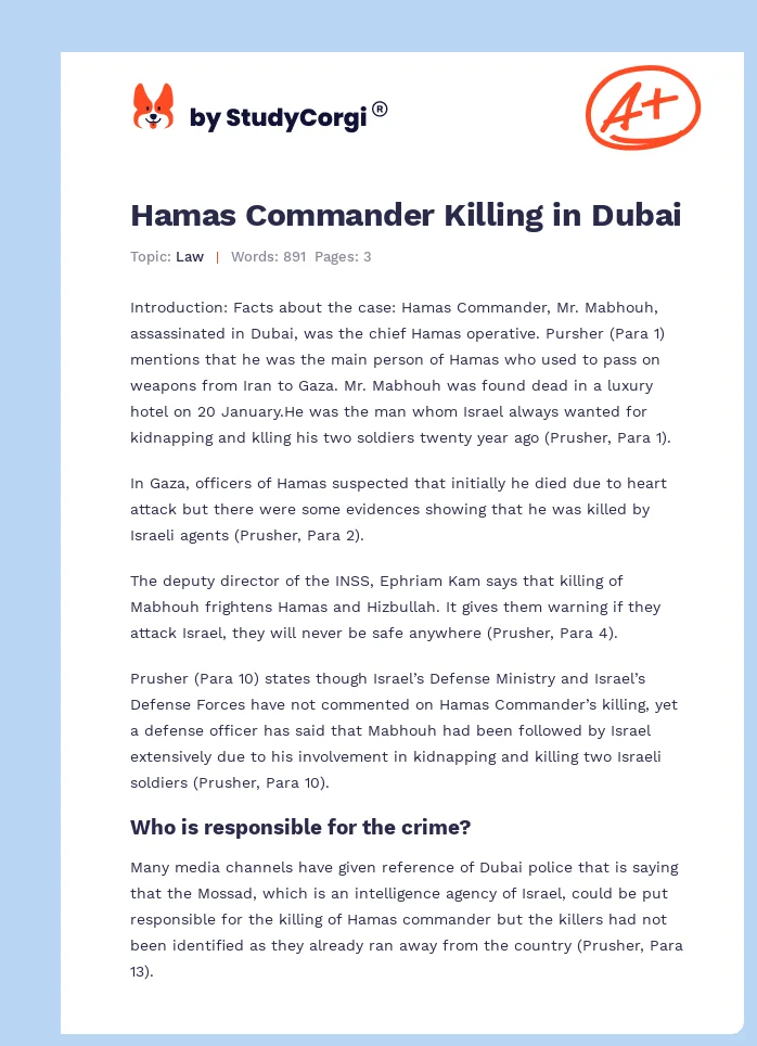Hamas Commander Killing in Dubai. Page 1