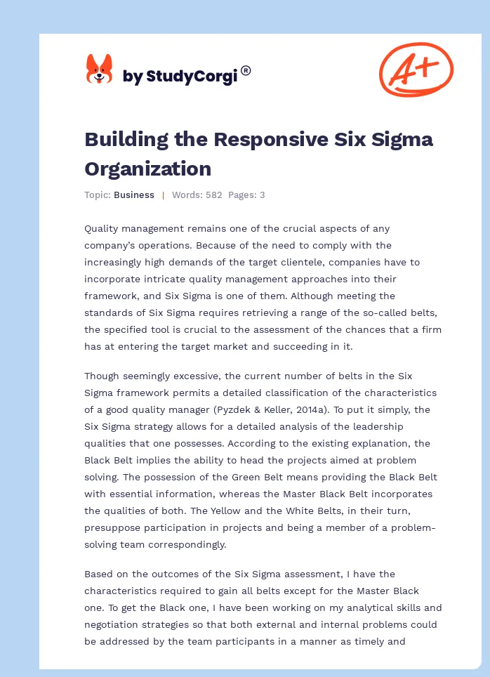 Building the Responsive Six Sigma Organization. Page 1