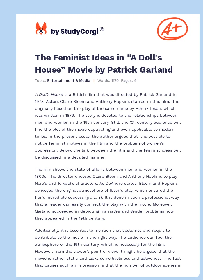 The Feminist Ideas in ”A Doll's House” Movie by Patrick Garland. Page 1