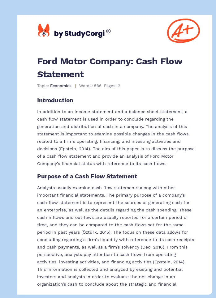 Ford Motor Company: Cash Flow Statement. Page 1