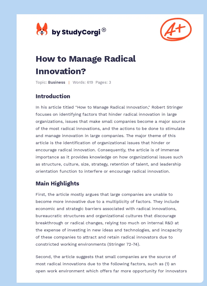 How to Manage Radical Innovation?. Page 1