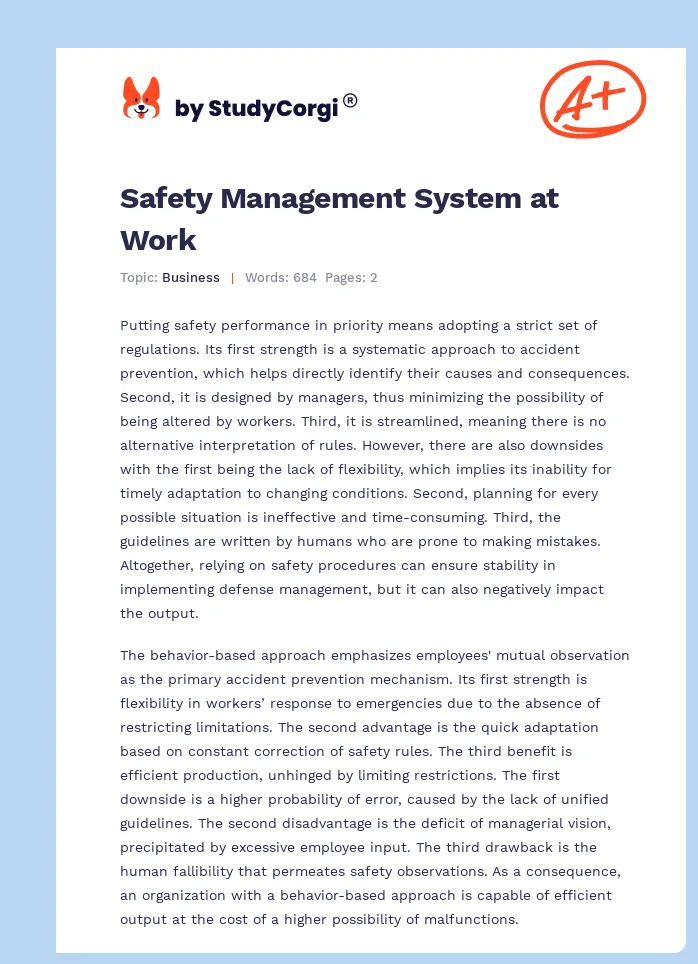 Safety Management System at Work. Page 1