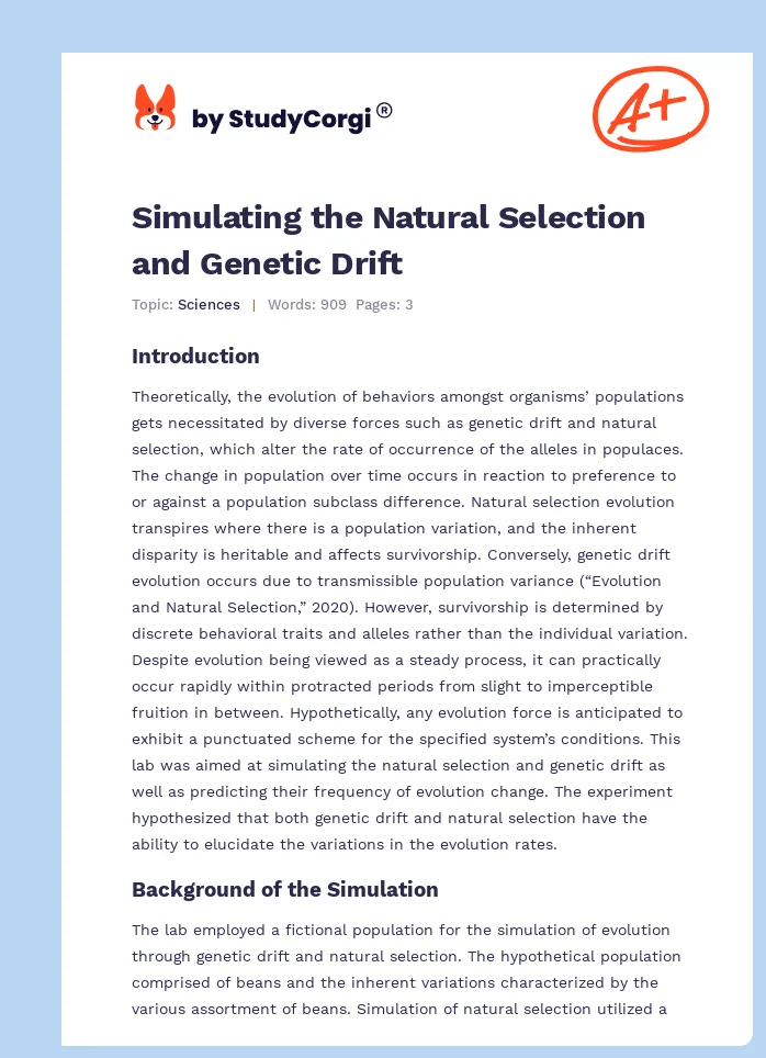 Simulating the Natural Selection and Genetic Drift. Page 1