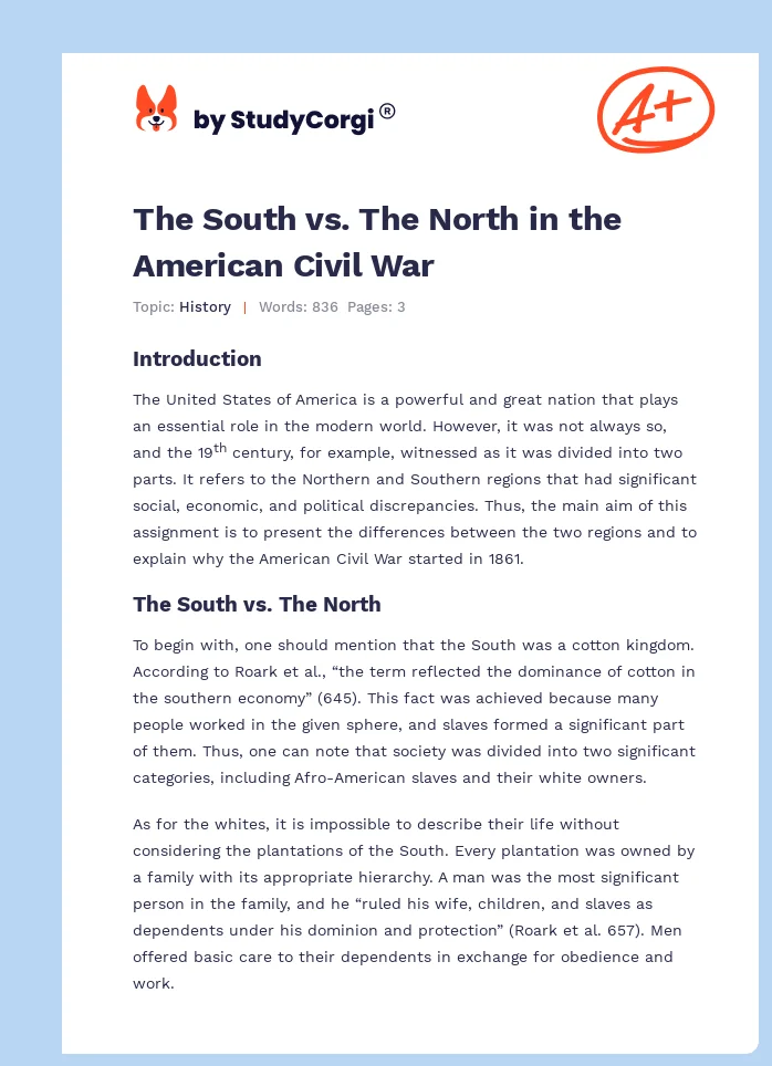 The South vs. The North in the American Civil War. Page 1