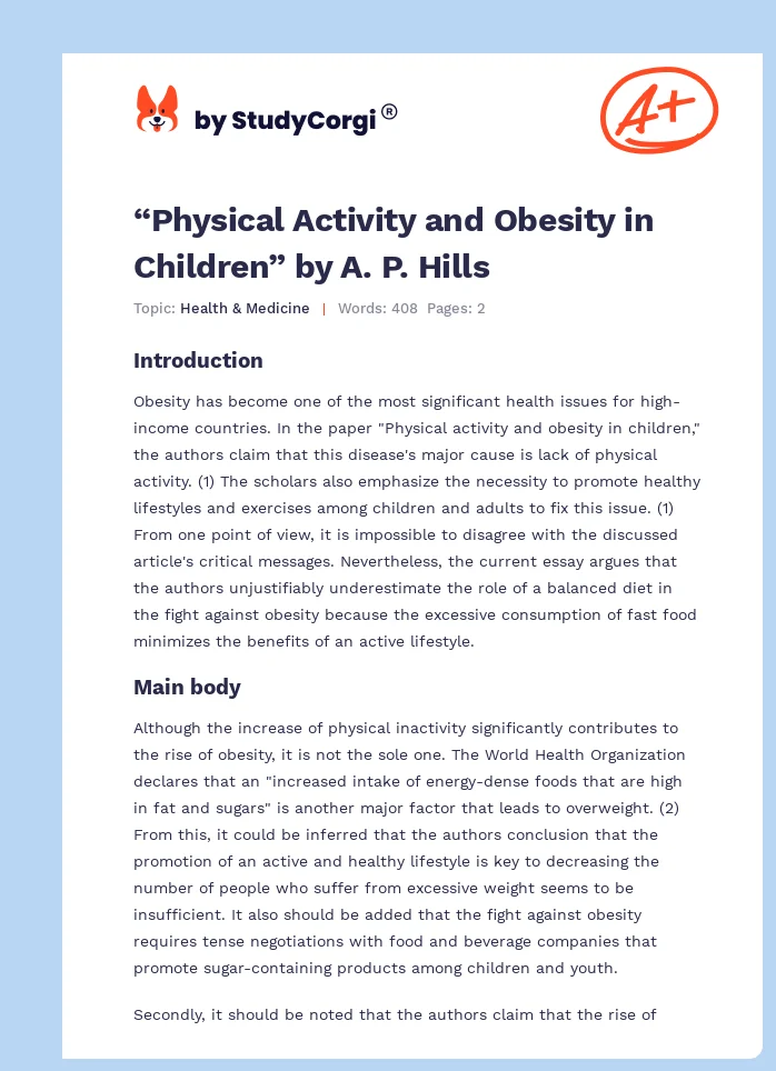 “Physical Activity and Obesity in Children” by A. P. Hills. Page 1