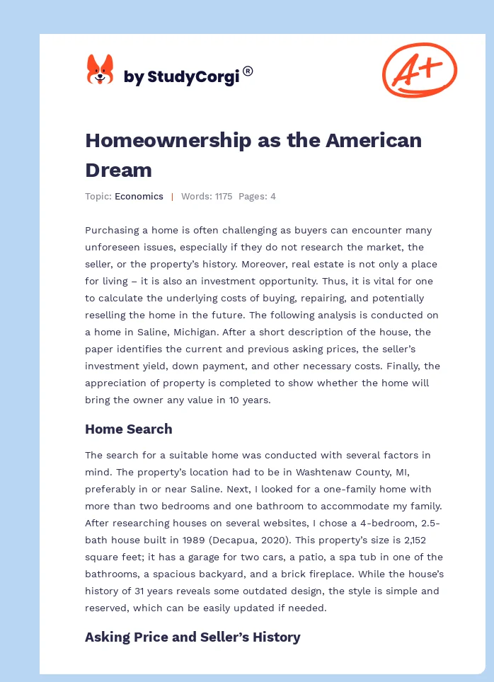 Homeownership as the American Dream. Page 1