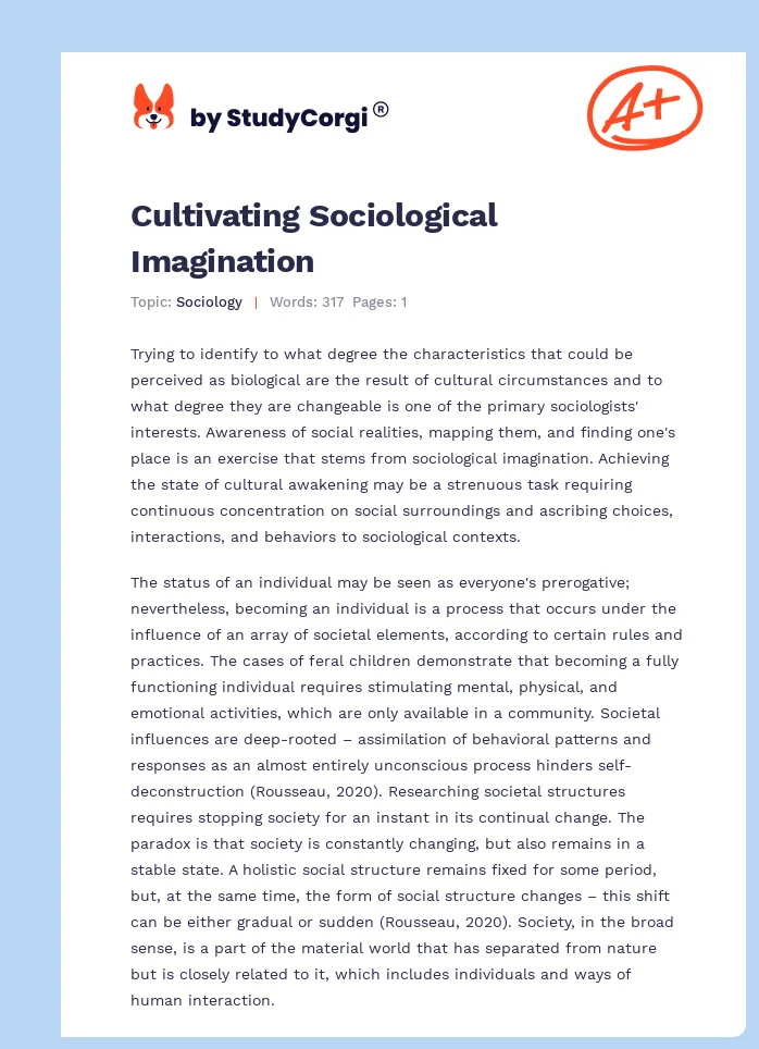 Cultivating Sociological Imagination. Page 1