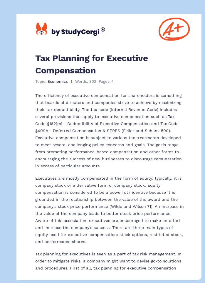 Tax Planning for Executive Compensation. Page 1