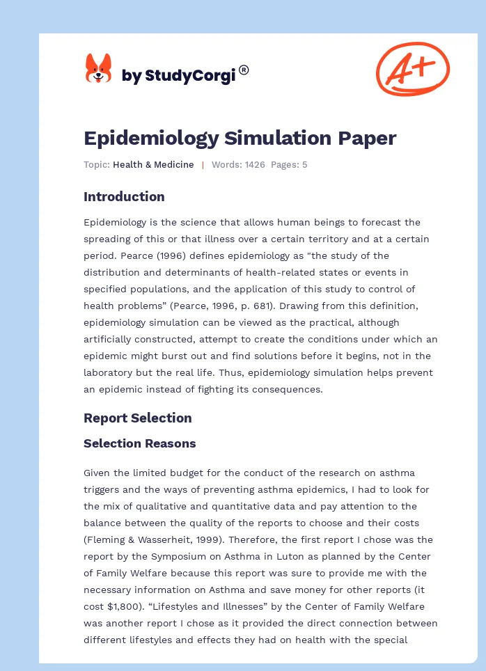 Epidemiology Simulation Paper. Page 1