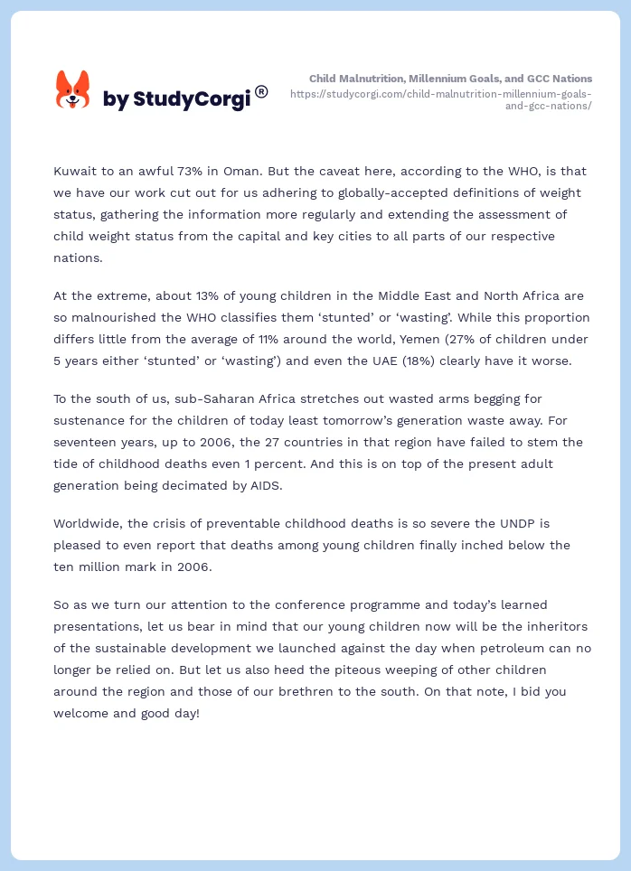 Child Malnutrition, Millennium Goals, and GCC Nations. Page 2
