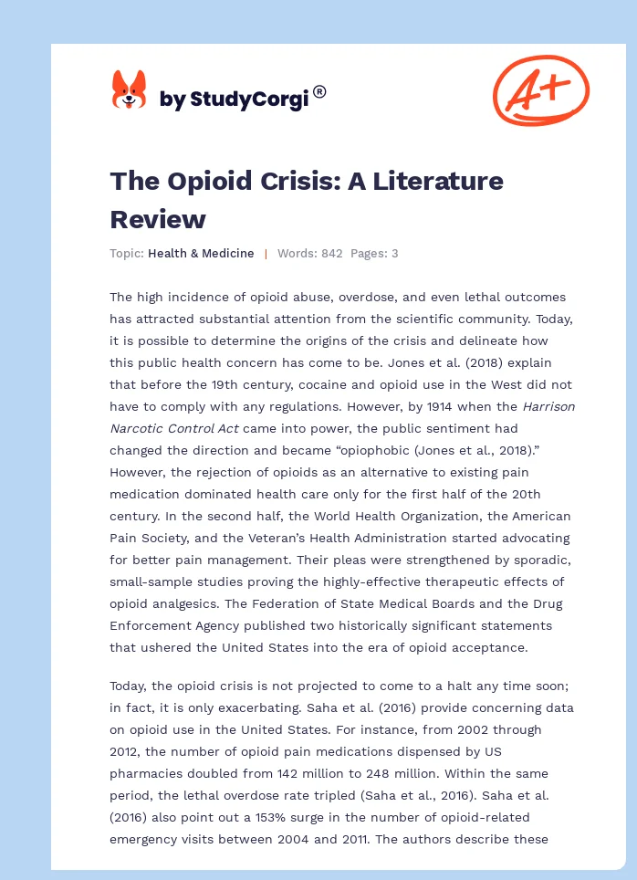 The Opioid Crisis: A Literature Review. Page 1