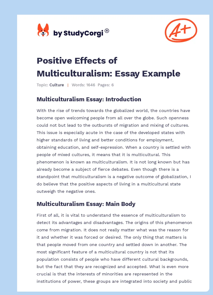 Positive Effects of Multiculturalism: Essay Example. Page 1