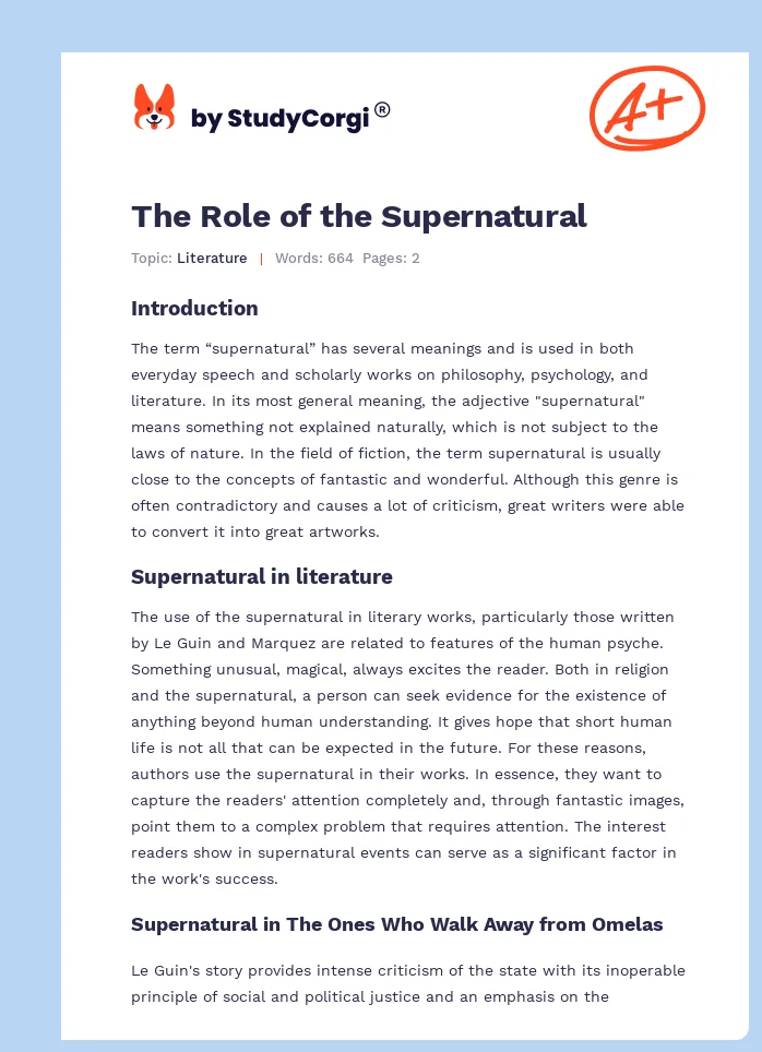The Role of the Supernatural. Page 1