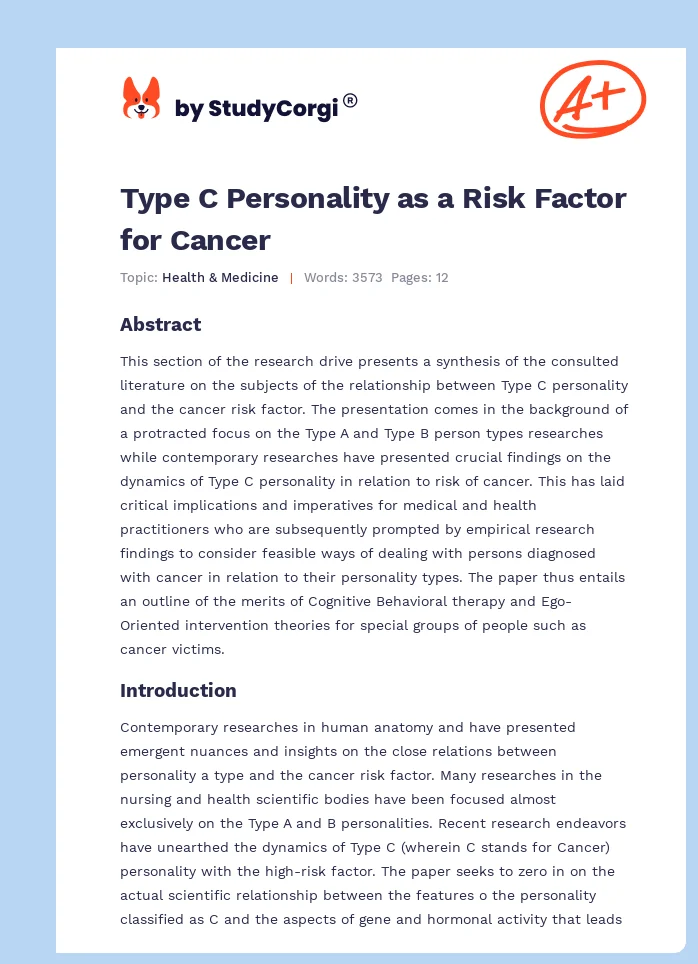 Type C Personality as a Risk Factor for Cancer. Page 1