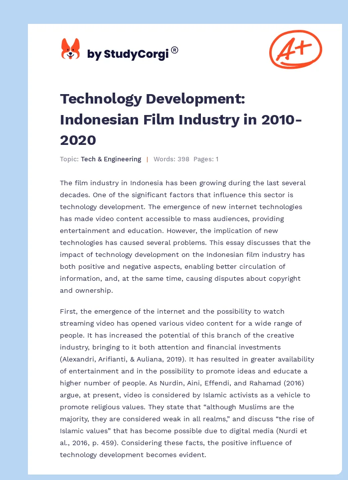Technology Development: Indonesian Film Industry in 2010-2020. Page 1