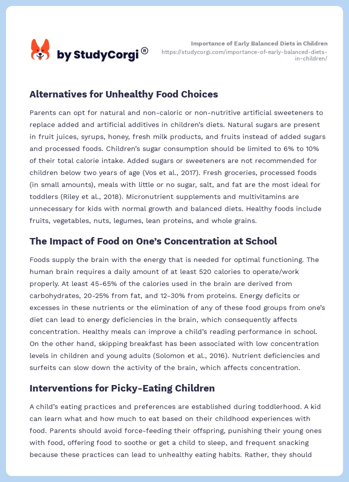 Importance of Early Balanced Diets in Children. Page 2