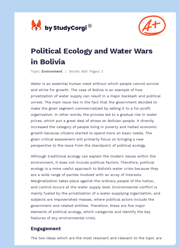 Political Ecology and Water Wars in Bolivia. Page 1