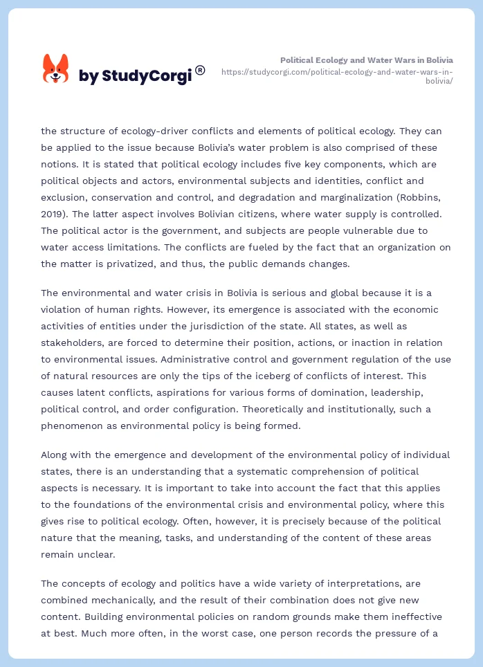 Political Ecology and Water Wars in Bolivia. Page 2