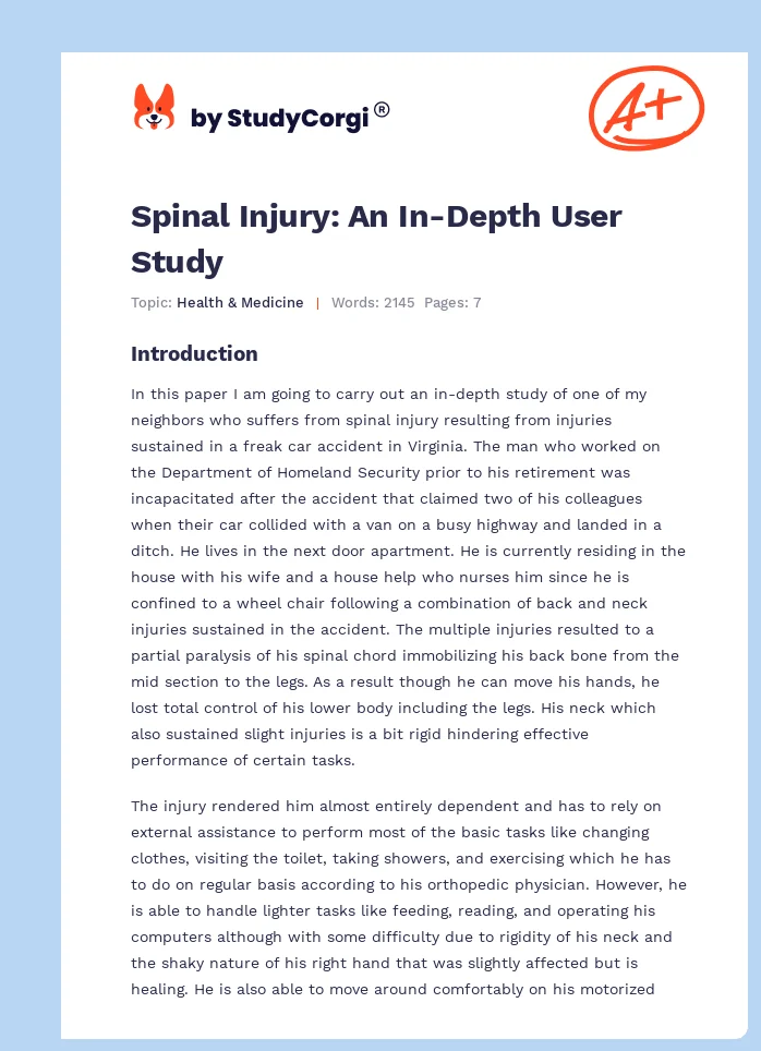 Spinal Injury: An In-Depth User Study. Page 1