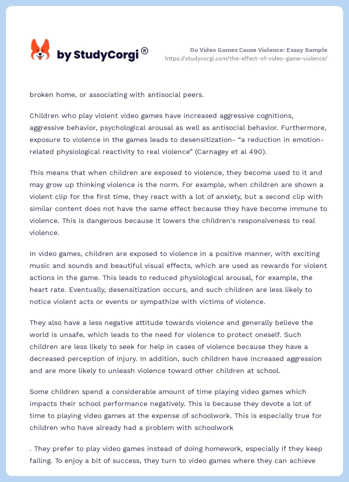 Do Video Games Cause Violence: Essay Sample. Page 2