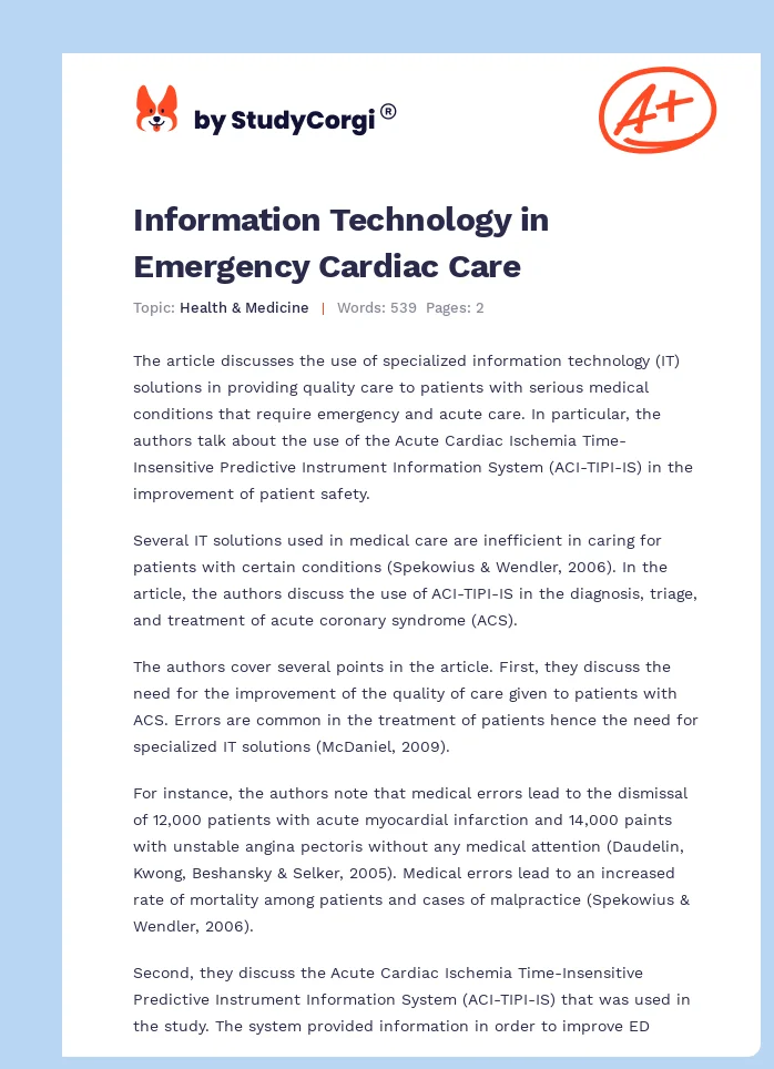 Information Technology in Emergency Cardiac Care. Page 1