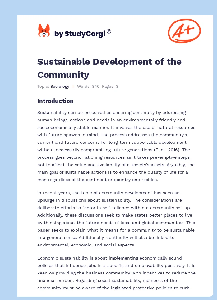 Sustainable Development of the Community. Page 1